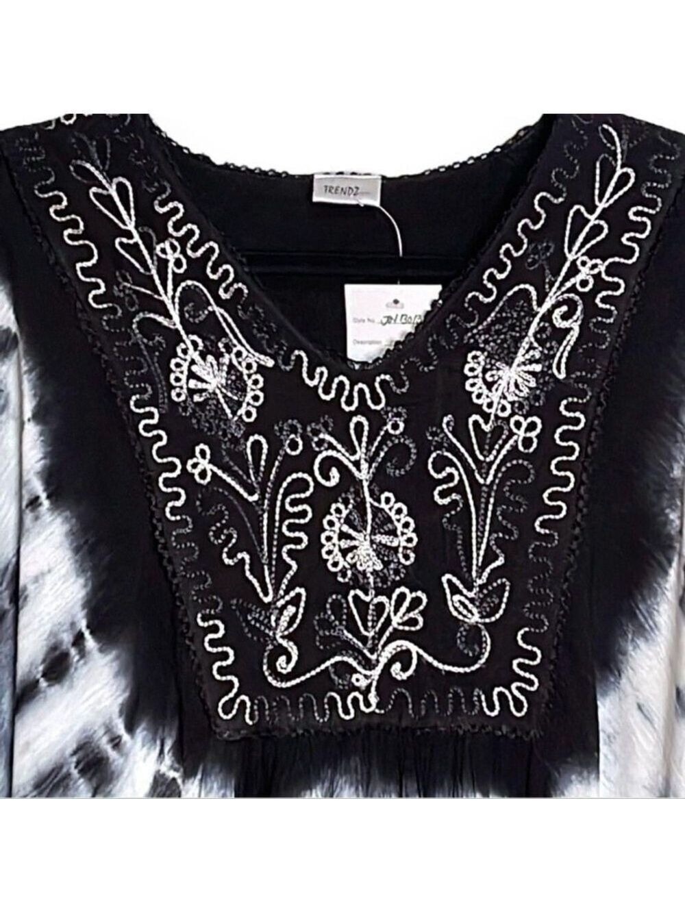 Tie Dye Beach Coverup Black & White OS (M/L) Blouse Caftan/Kaftan Poncho style - Picture 3 of 7